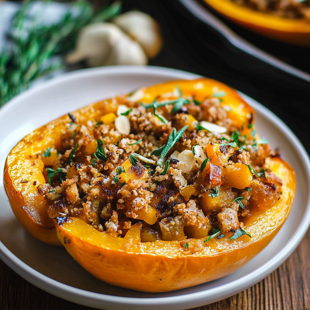 Honey Roasted Butternut Squash Stuffed with Chicken